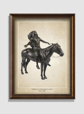 美国西部牛仔印第安文化轻奢装饰画有框挂画墙壁美式古典VINTAGE