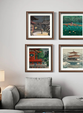 实木相框装饰画日式挂画金阁寺姬路城日本风景复古怀旧浮世绘日系