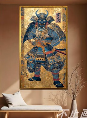 日系复古浮世绘般若武士装饰画无框画铠甲武将竖版挂画居酒屋茶室