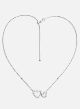 [新品]APM Monaco爱心可调节项链银白色密镶心形镂空设计优雅精致