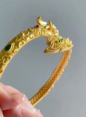 新中式新款神龙摆尾手镯霸气精巧花丝工艺古生肖龙镯高级古法批发