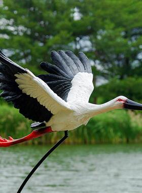 仿真户外雕塑白鹤摆件玻璃钢水池塘白鹭装饰花园林鸟景观仙鹤模型