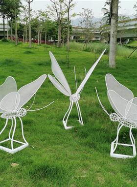 户外不锈钢镂空发光蝴蝶摆件园林景观售楼部草坪装饰昆虫铁艺雕塑