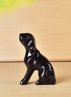 黑曜玉石狗忠诚狗摆件黑色十二生肖石头狗摆件桌面客厅玄关补角