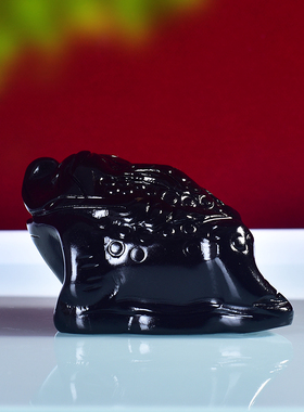 正品天然黑曜石金蟾摆件三足金蟾蜍镇宅招财家居办公摆件