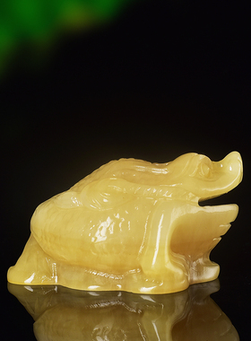 天然玉石米黄玉金蟾招财摆件
