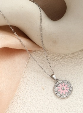 韩版时尚潮流太阳花吊坠钛钢项链女轻奢小众设计感高级感锁骨链女