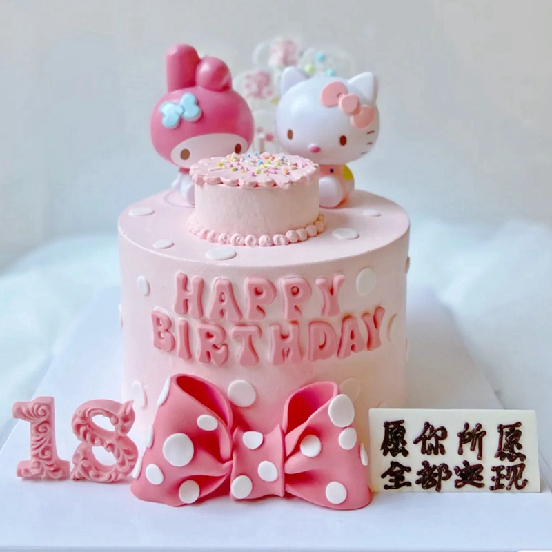 热卖仿翻糖蝴蝶结hellokitty蛋糕装饰插件凯蒂猫女生儿童生日摆件