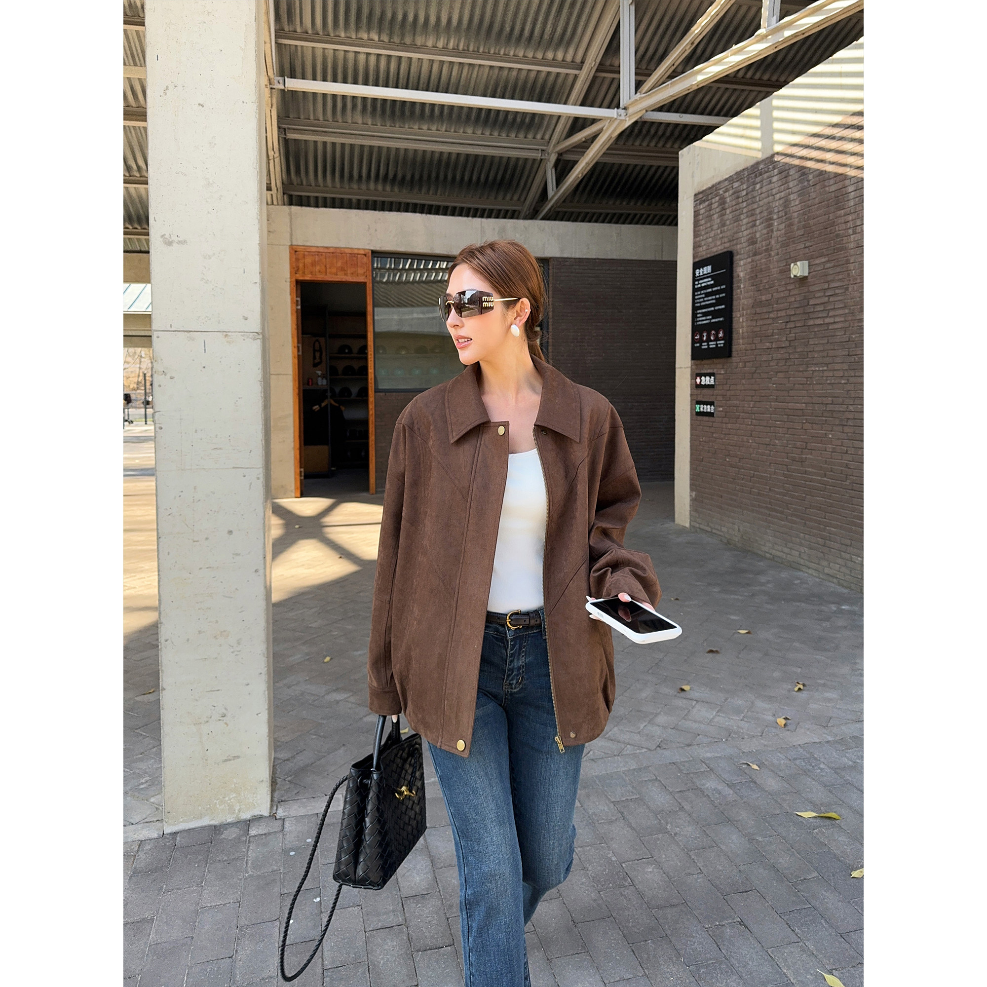 NEVA HU【现货7折】复古麂皮绒翻领外套女高级感皮衣廓形宽松夹克,淘宝优惠券,粉丝福利购,淘宝优惠卷