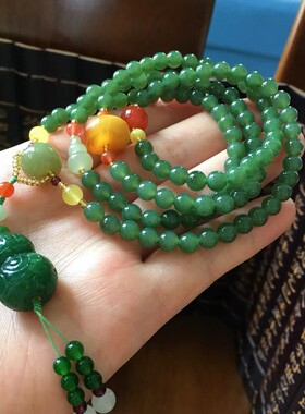 天然和田玉碧玉 6毫米108颗佛珠（无黑点）手链 毛衣链 吊坠