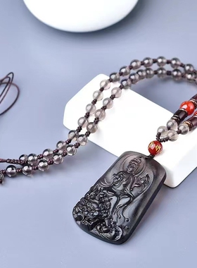 新款天然冰种黑曜石文殊菩萨吊坠吊坠尺寸：54×34×11mm