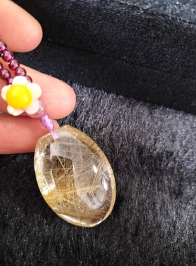 金发晶吊坠男女转运珠 天然发晶钛晶吊牌挂件水滴平安牌项链全净