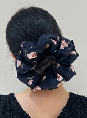山茶花发圈女大号印花大肠发圈法式浪漫韩系发饰马尾丸子头头饰