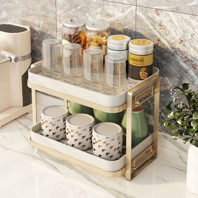 杯子收纳置物架家用厨房台面双层水杯沥水架带托盘茶具玻璃杯架子,淘宝优惠券,粉丝福利购,淘宝优惠卷