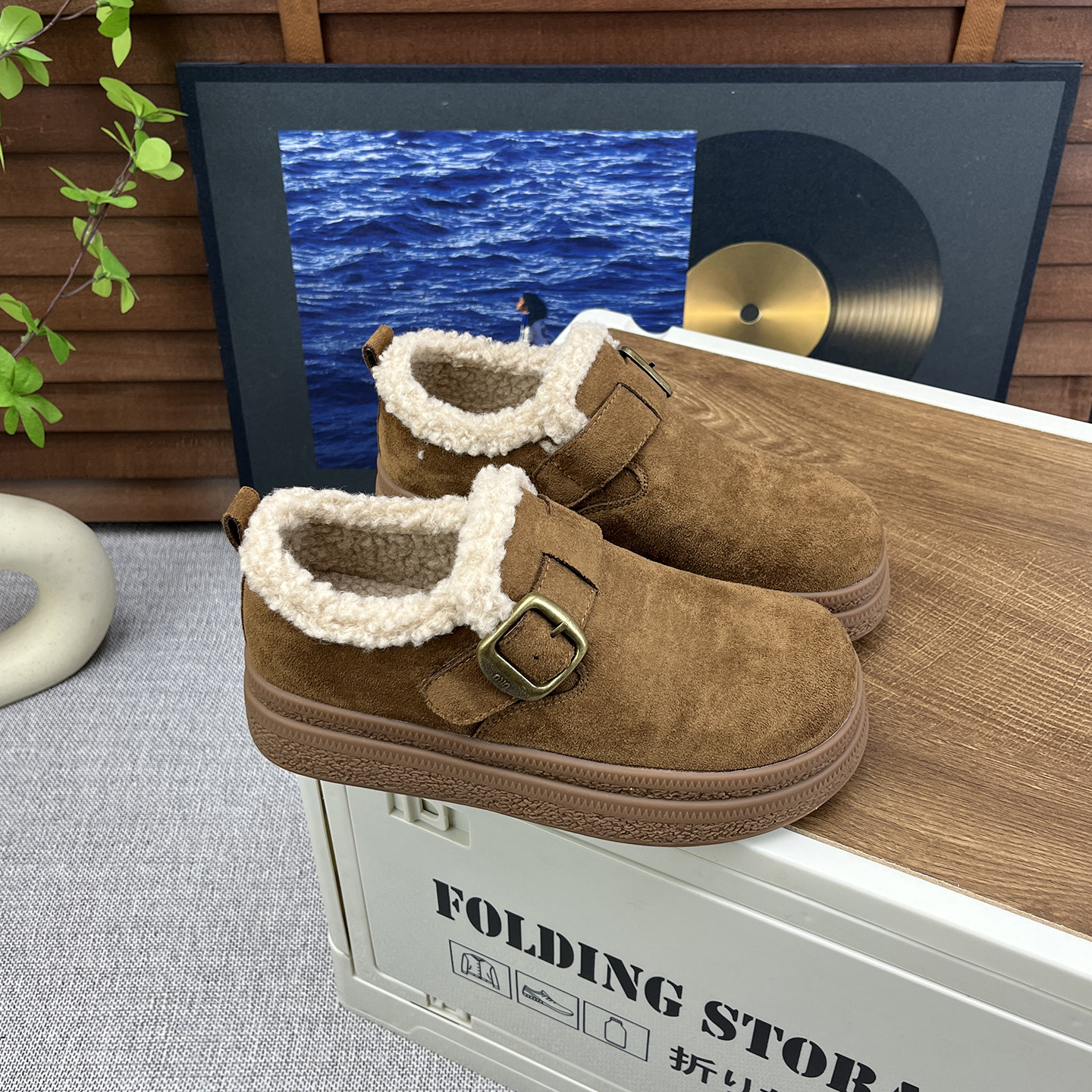 2025冬季新款复古厚底毛毛口勃肯鞋女魔术贴百搭加绒软底休闲棉鞋,淘宝优惠券,粉丝福利购,淘宝优惠卷