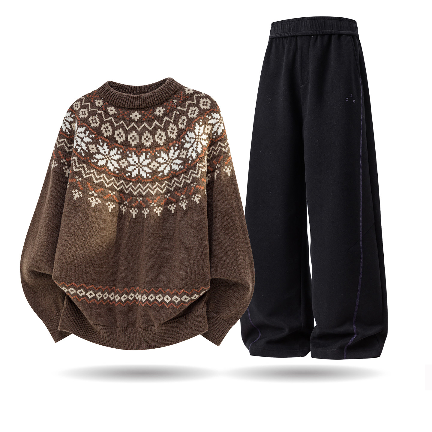 拉夏贝尔休闲运动套装男女秋冬新款费尔岛针织毛衣搭卫裤两件套潮,淘宝优惠券,粉丝福利购,淘宝优惠卷