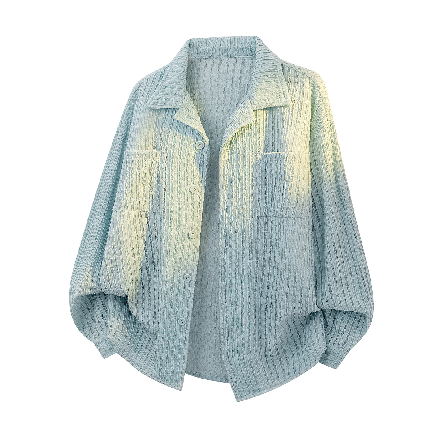 拉夏贝尔慵懒感镂空针织长袖衬衫外套秋季男女款小众肌理衬衣开衫