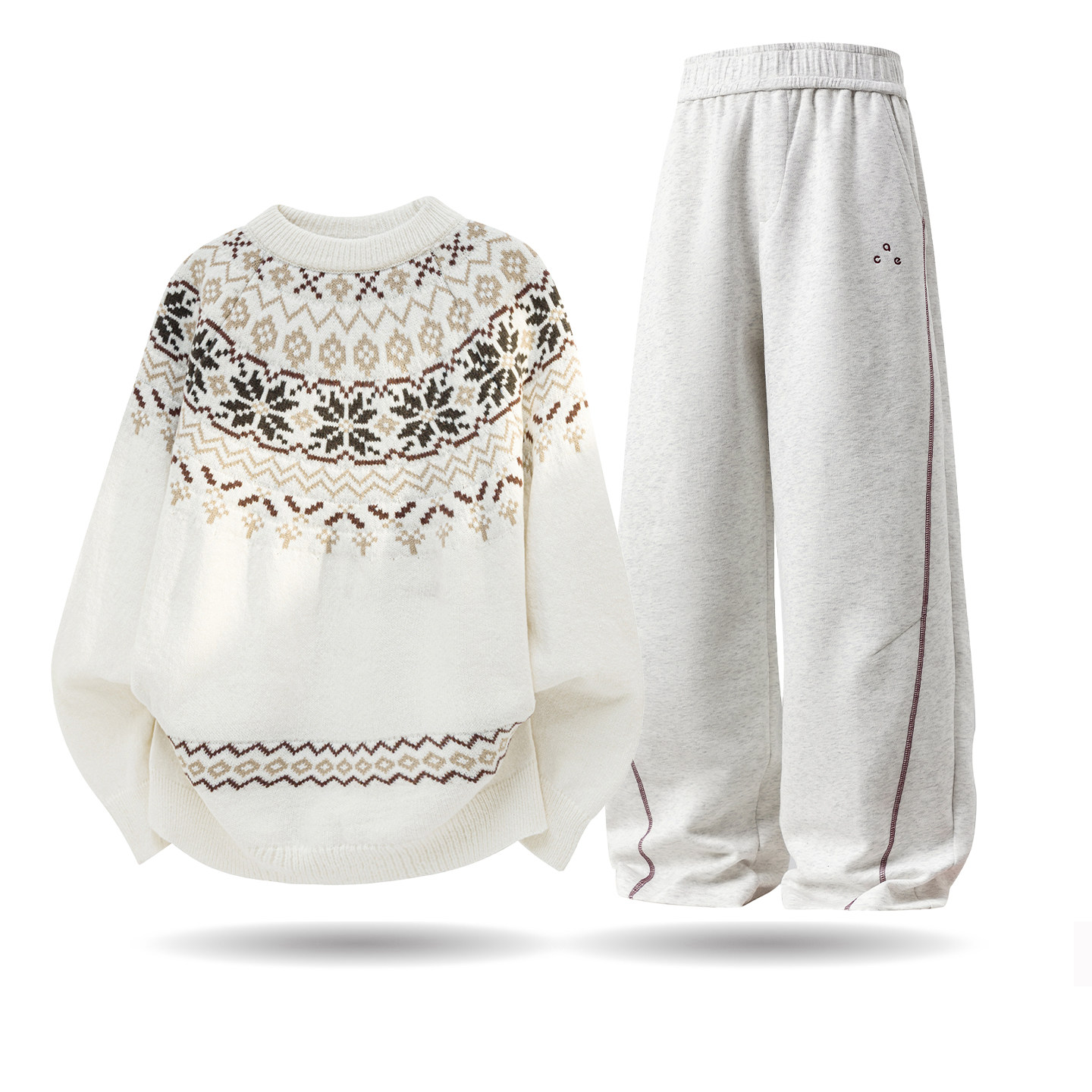 拉夏贝尔休闲运动套装男女秋冬新款费尔岛针织毛衣搭卫裤两件套潮,淘宝优惠券,粉丝福利购,淘宝优惠卷