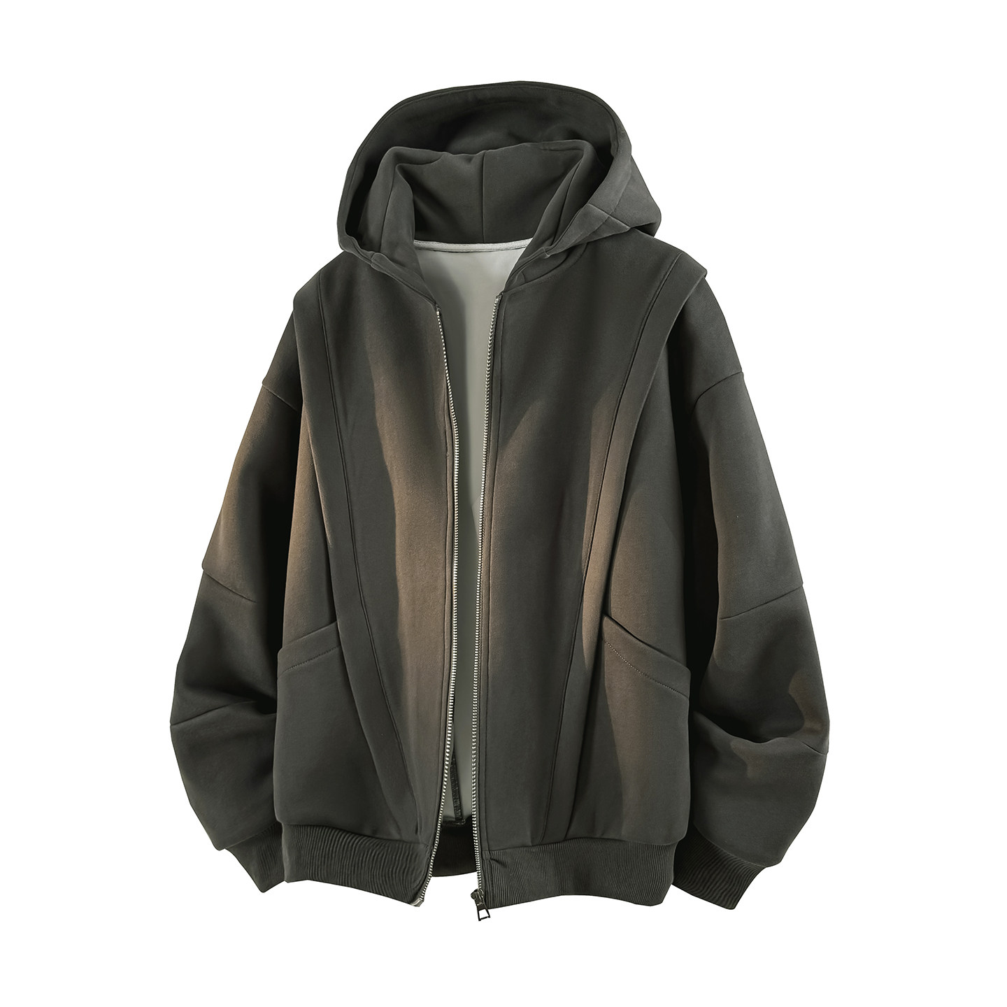 拉夏贝尔解构设计感小众卫衣外套男女款秋季重磅连帽情侣开衫夹克