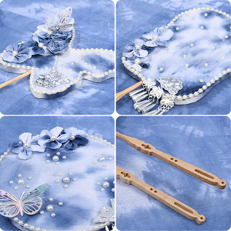 元旦手工扎染扇diy材料包绢花团扇汉服干花永生花配饰古风蜡染扇,淘宝优惠券,粉丝福利购,淘宝优惠卷