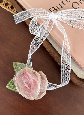 新品网纱渐变干枯玫瑰蕾丝choker法式飘带花朵仙女手腕花颈链项链