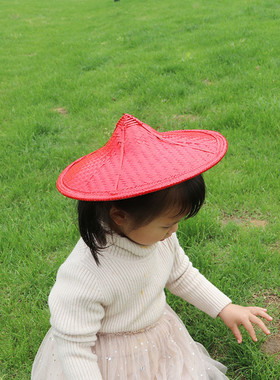 傣族舞蹈斗笠红色花腰帽子女平沿