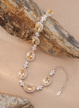 S925纯银彩宝首饰天然黄水晶紫水晶托帕石手链女跨境直播爆款批发