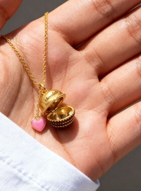 复古项链小众设计锁骨链开合纹章开合盒巧克力颈链少女心粉色ins