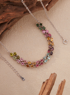 直播新款彩宝首饰天然碧玺吊坠项链女s925银抖音小红书视频号爆款