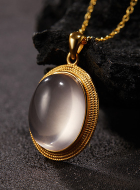 天然彩宝粉水晶项链吊坠中古风s925纯银小红书抖音跨境直播款批发