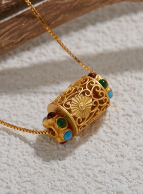 S925纯银古法金工艺复古吊坠首饰气质优雅百搭挂件民族饰品女项链