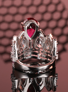 欧美跨境925纯银皇冠水滴戒指红色宝石满钻指环轻奢贵妇高档珠宝