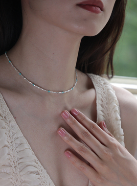 925纯银碎银子绿松石项链