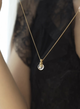 项链白水晶精油瓶14k包金