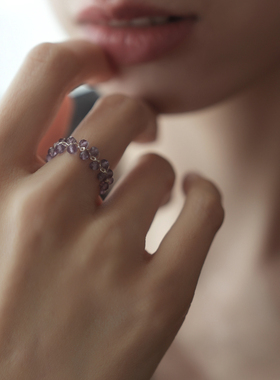 2月生辰石 小众设计静谧天然紫水晶戒指925纯银纯手工戒指可调节