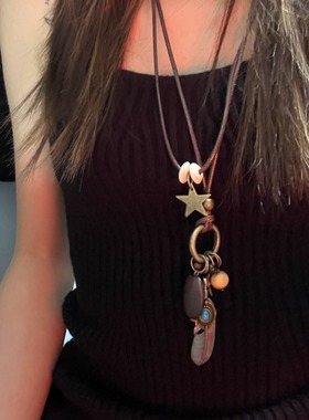 复古民族风森系新中式毛衣链项链