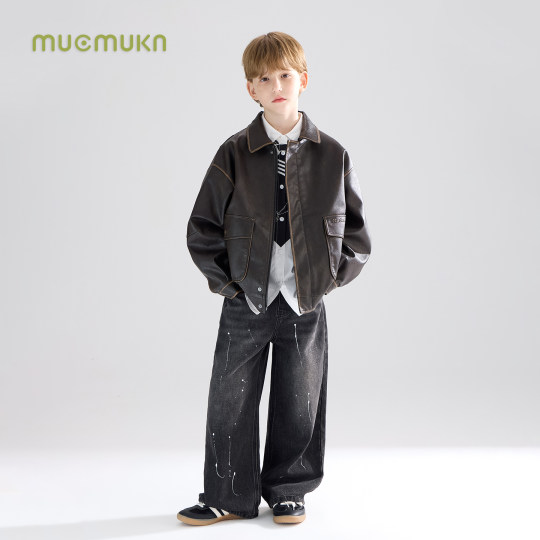 Стеганая кожаная куртка Thinsulate 3M, куртка с лацканами в стиле ретро, ​​утолщенная американская куртка для мальчиков и девочек