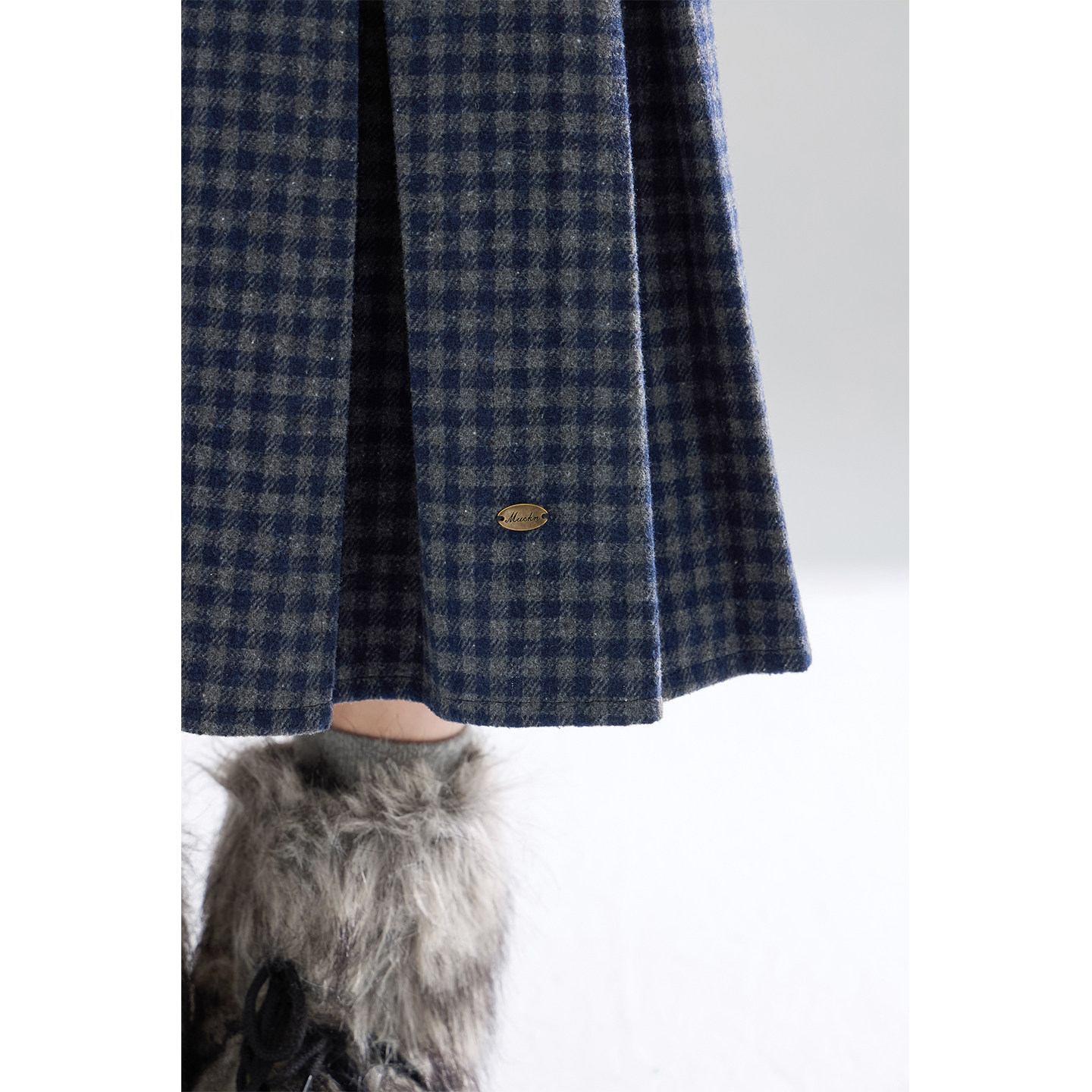 MUCMUKN【北欧来信】学院风毛呢格纹百褶腰裙藏青灰百搭女童冬新,淘宝优惠券,粉丝福利购,淘宝优惠卷