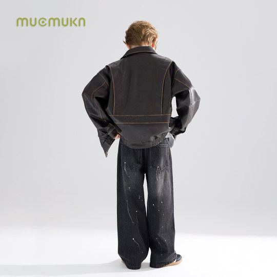 Стеганая кожаная куртка Thinsulate 3M, куртка с лацканами в стиле ретро, ​​утолщенная американская куртка для мальчиков и девочек