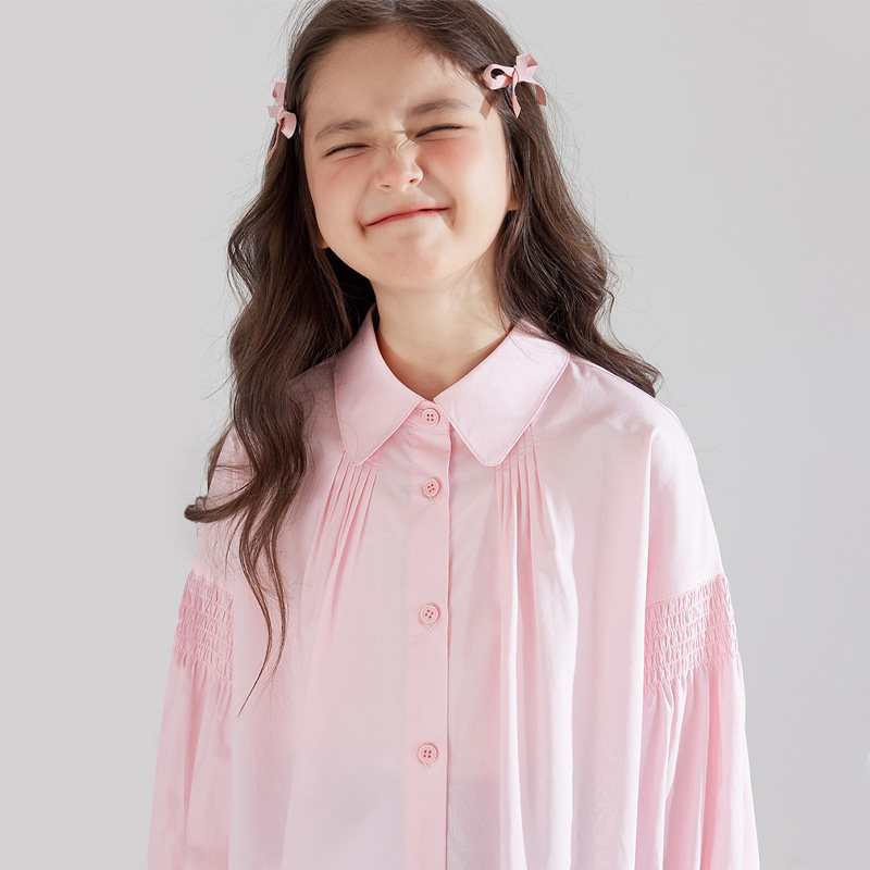 【天丝莱赛尔】女童多巴胺甜心泡泡袖衬衫儿童柔软自带冰凉感长袖,淘宝优惠券,粉丝福利购,淘宝优惠卷