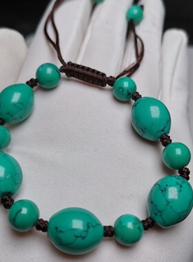 湖北十堰绿松石扁珠手链手串复古民族风情侣款礼物百搭通用款配珠