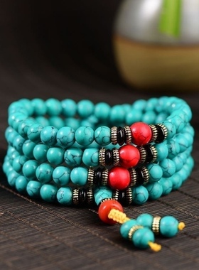 天然绿松石手串原矿手链项链佛珠圆珠散珠原石金刚星月菩提