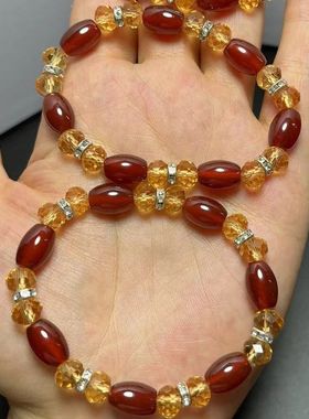 南京天然雨花石孔雀绿玛瑙桶珠手链水晶玛瑙手链转运旺夫男女手链