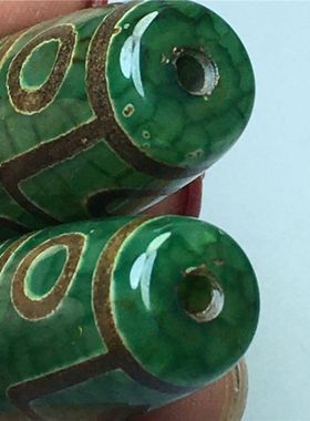 新款西藏老矿原石灰真品绿色九眼老天珠玛瑙玉髓一个项链吊坠