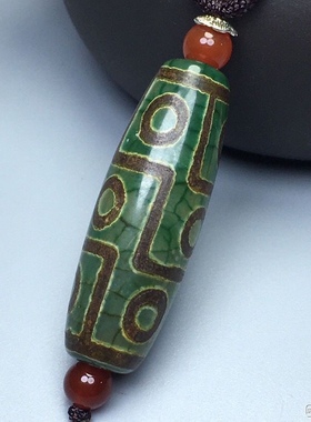 藏族真品绿色九眼天珠玛瑙玉髓项链吊坠配饰包邮民族风男女款包邮