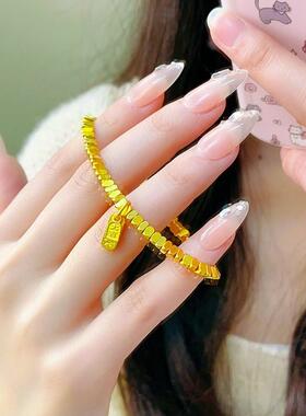 金包银古法金实心三角碎金手链女平安牌碎银盘缠手串送生日礼物