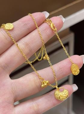 气质大吉大利锁包项链古法金珠