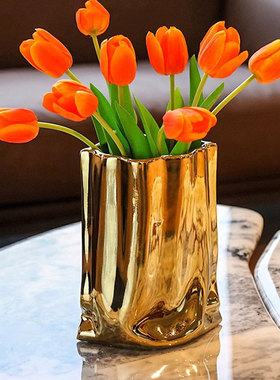 北欧轻奢高级感电镀银色陶瓷花瓶摆件家居餐桌客厅干花插花装饰