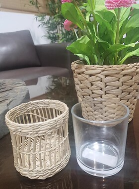 斯利普里格  小圆蜡烛托手工制作莎草玻璃烛台宜家国内代购