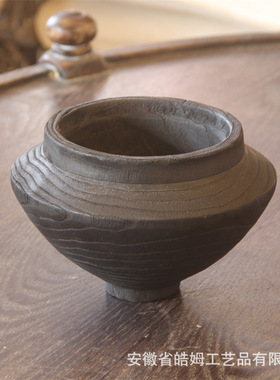 厂家销售手制侘寂风碳化栗木黑色花瓶家居别墅艺术馆桌面装饰摆件